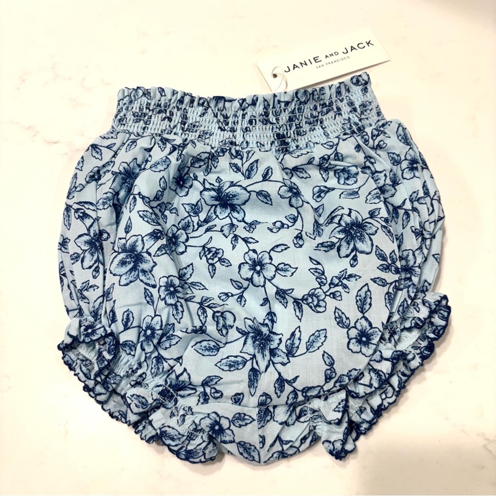Janie and Jack Baby Floral Blue Smoked Waist Bloomers 12-18 months New w Tags
